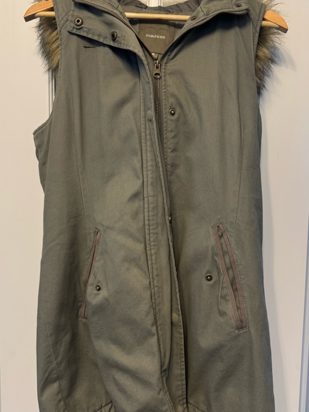 Maurices Olive Faux-Fur Hooded Vest